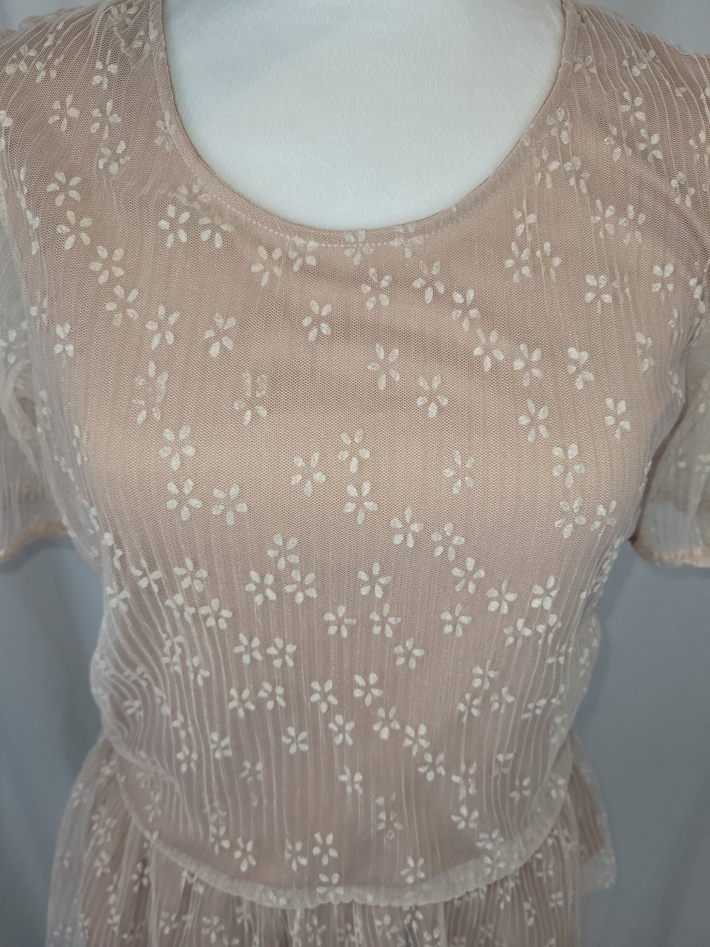 Cleo Pink Mesh Floral Peplum Lace Top Blouse Size XS NWOT - Picture 4 of 16